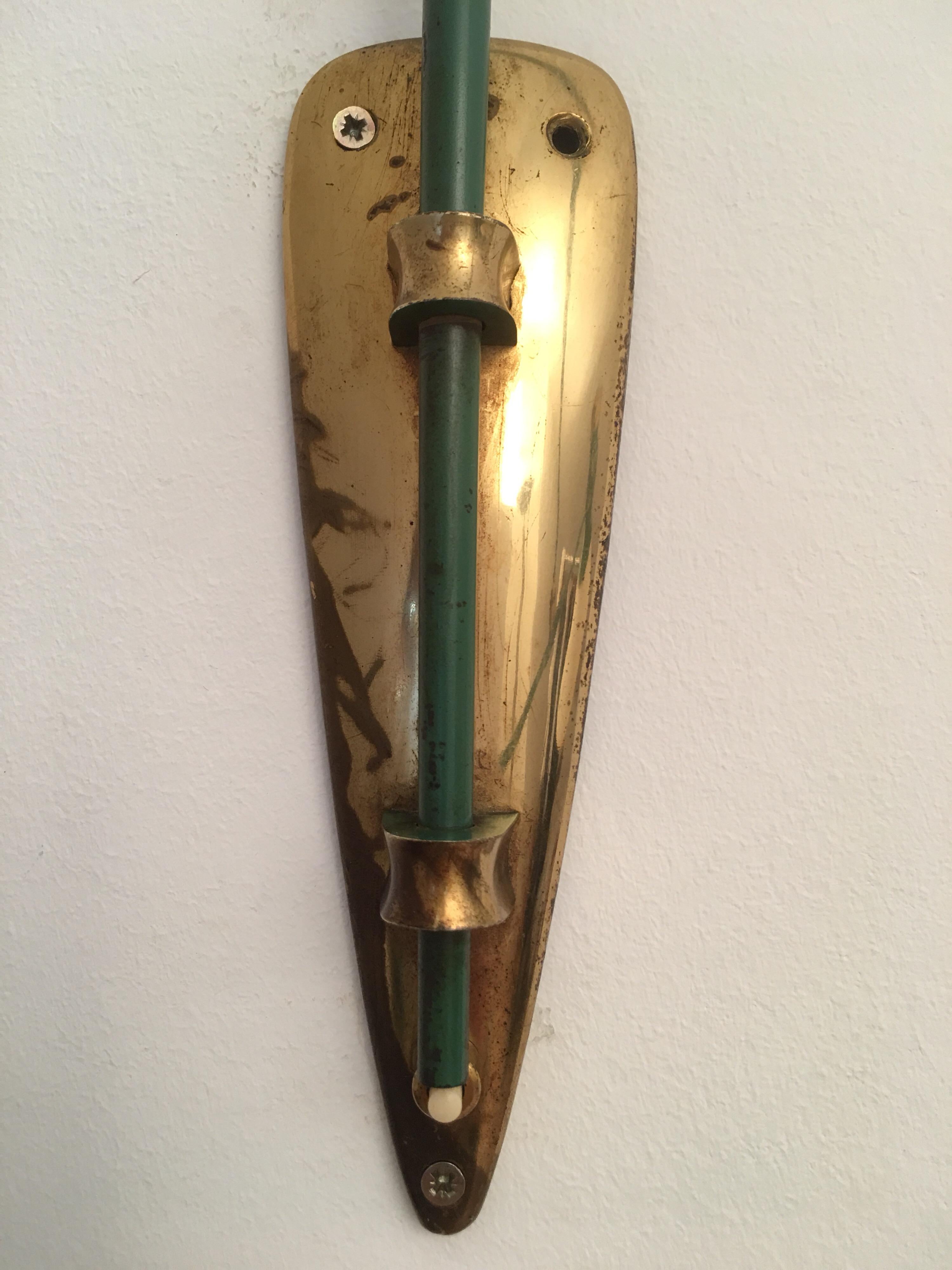 Arlus Green and Gilt Counter Balance Swing Arm Wall Lamp, French 1950s For Sale 9