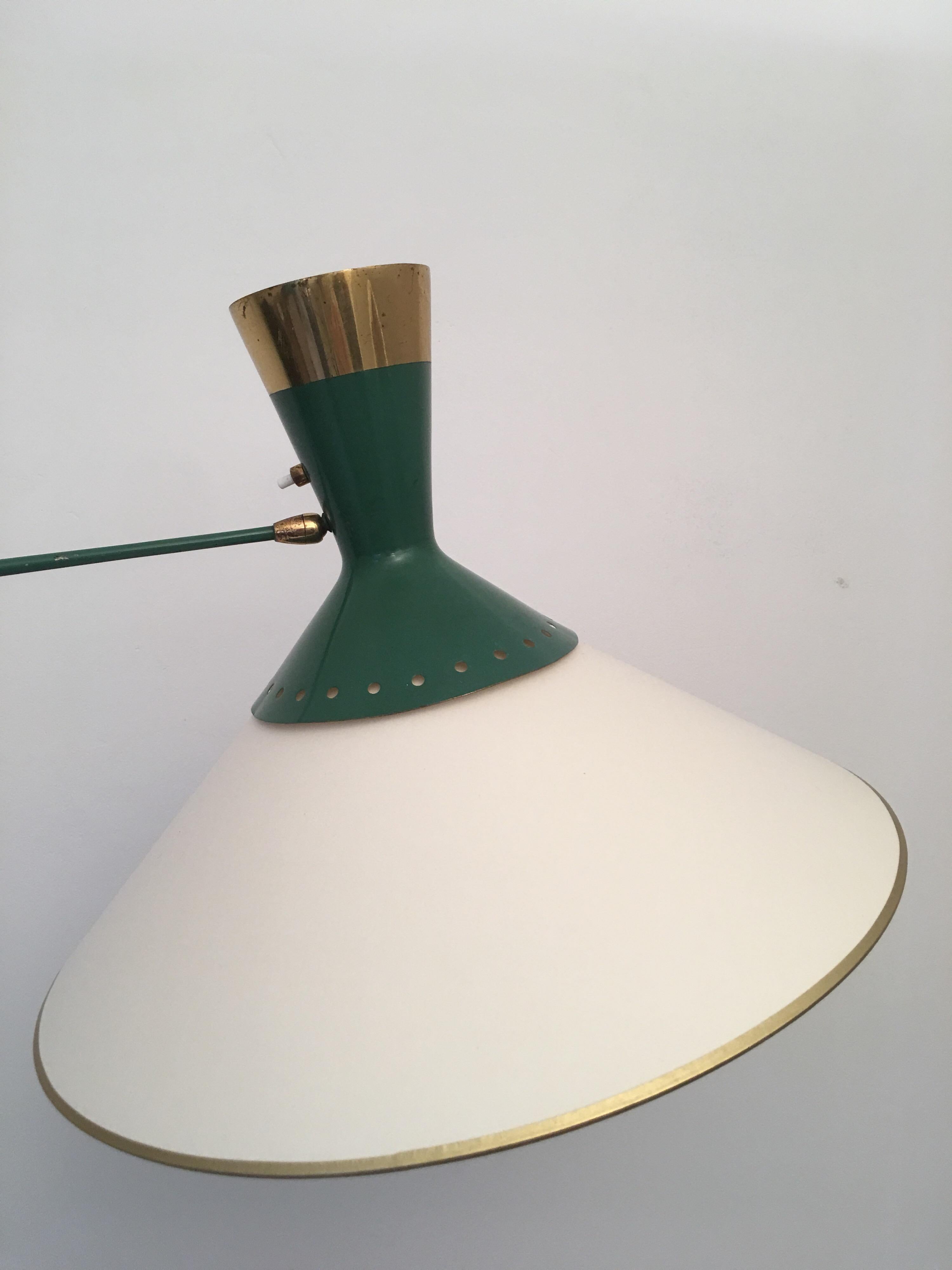 Arlus Green and Gilt Counter Balance Swing Arm Wall Lamp, French 1950s For Sale 3