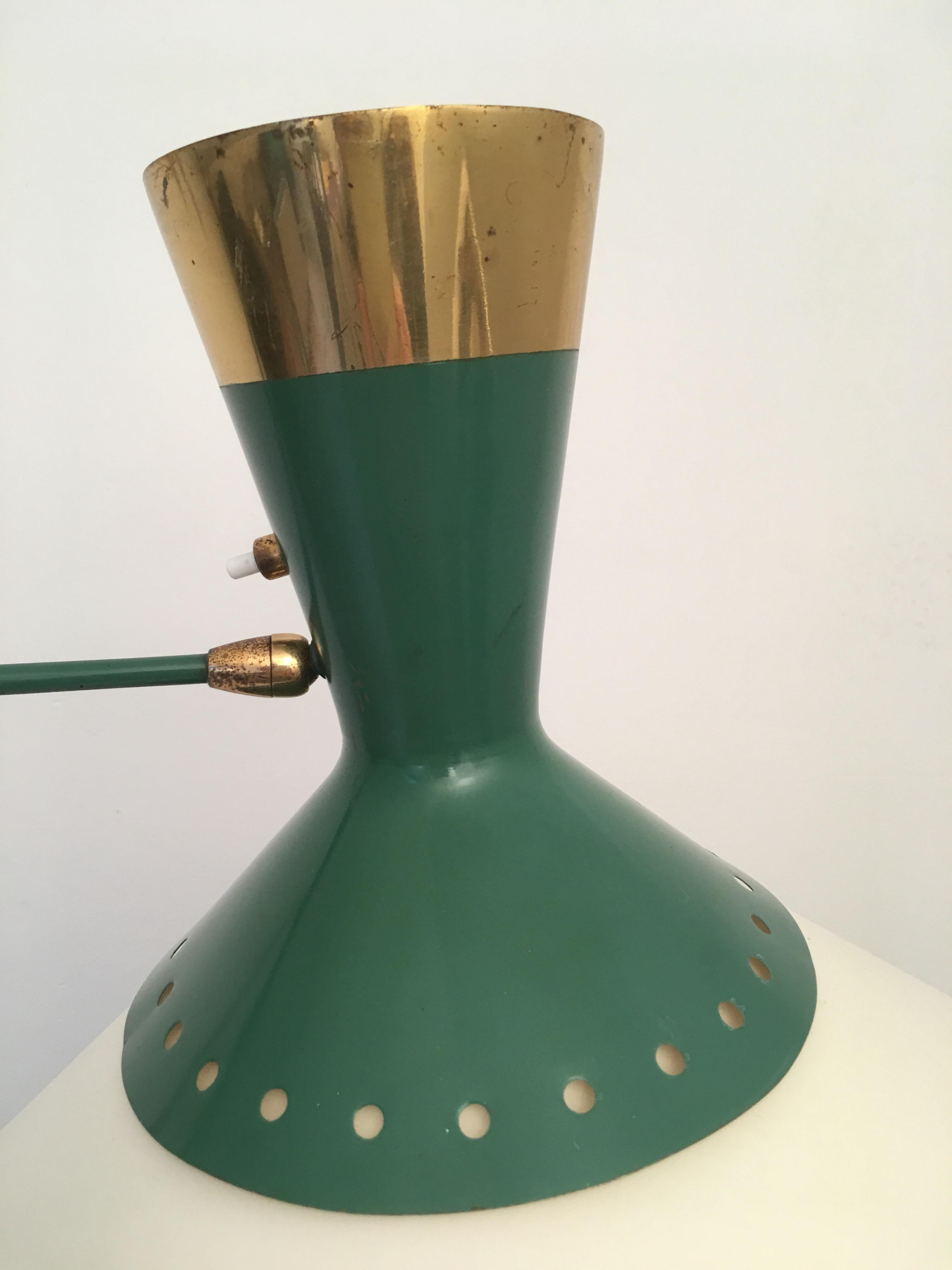 Arlus Green and Gilt Counter Balance Swing Arm Wall Lamp, French 1950s For Sale 5