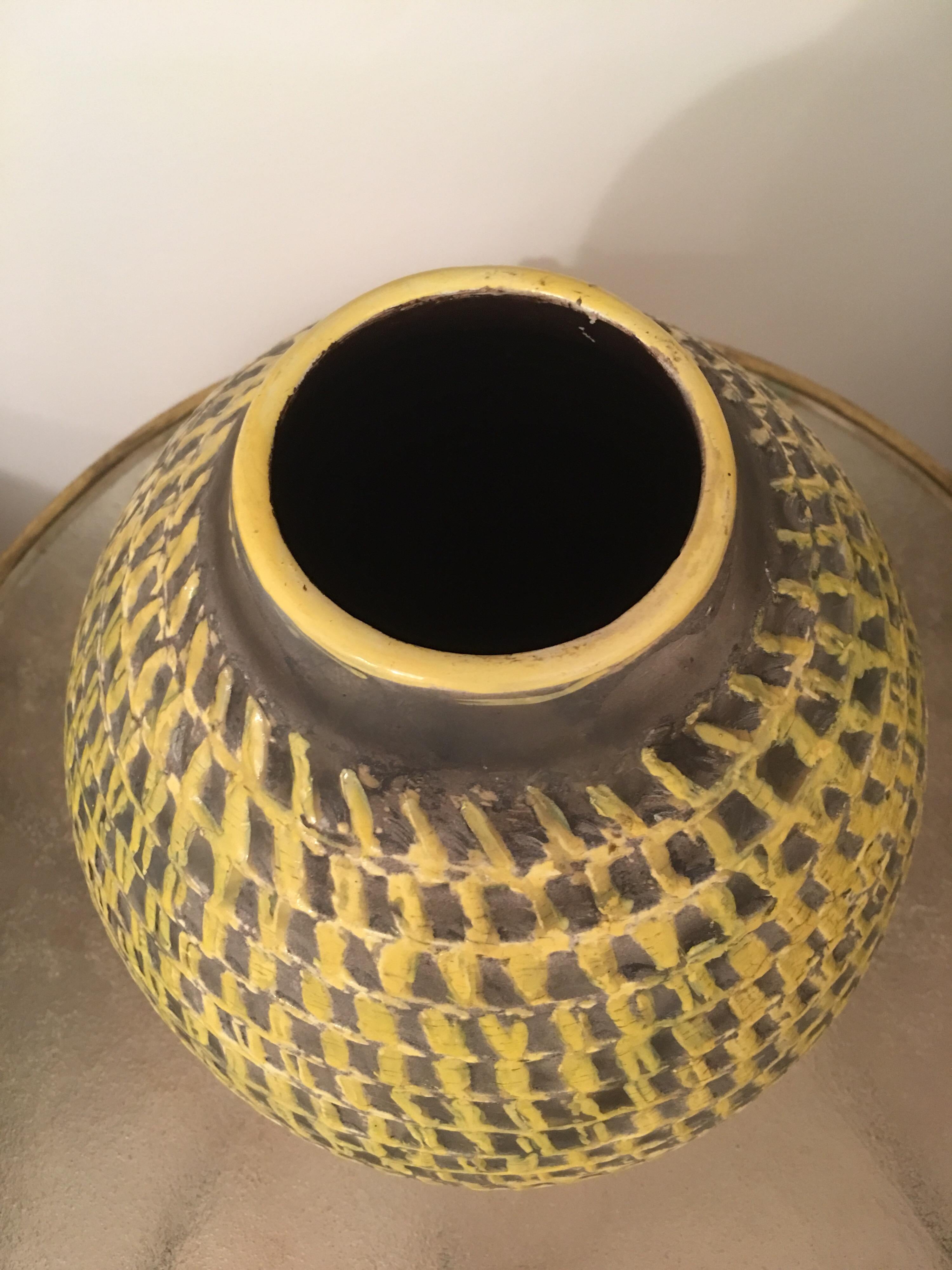 Jean Besnard Signed Large Yellow Ceramic Vase, Incised Decor, French, 1930s For Sale 9