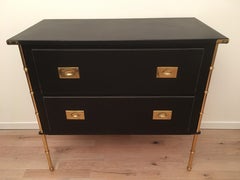 Jacques Adnet Saddle Stitched Black Leather Commode, French, 1950s