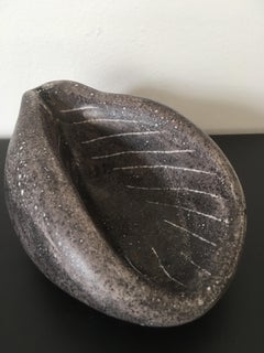 Mado Jolain Signed Purple Grey Enameled Free-Form Ceramic Dish, Paris, 1950s