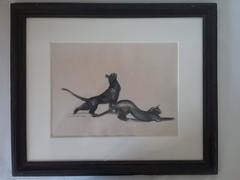 French Art Deco Drawing" Couple of Cats" by André Margat Signed and Dated 1934