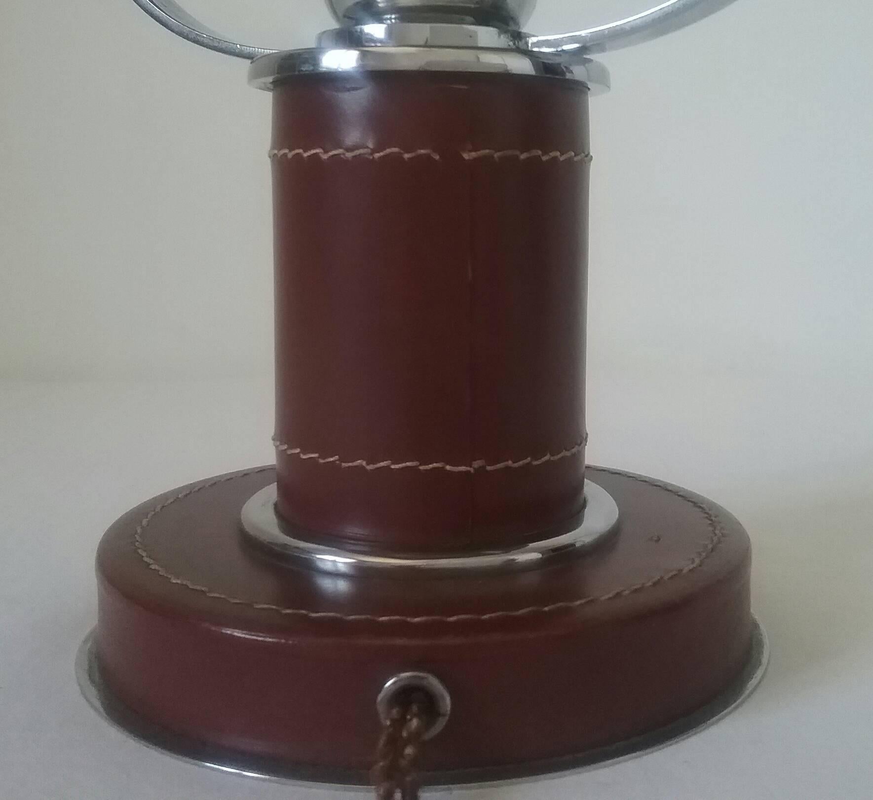 Mid-20th Century 1930s Leather and Chrome Table Lamp in the Style of Paul Dupré-Lafon