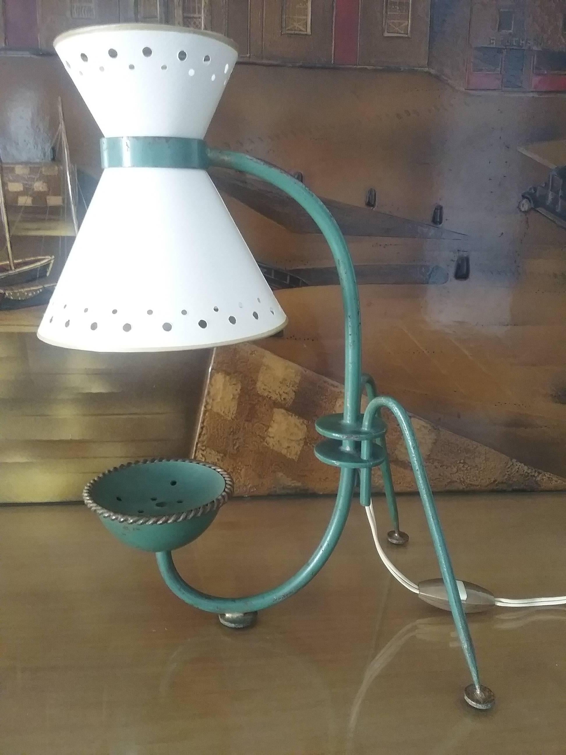 Mid-Century Modern 1950s Lunel Wrought Iron Table Lamp, Documentation 1953 France For Sale