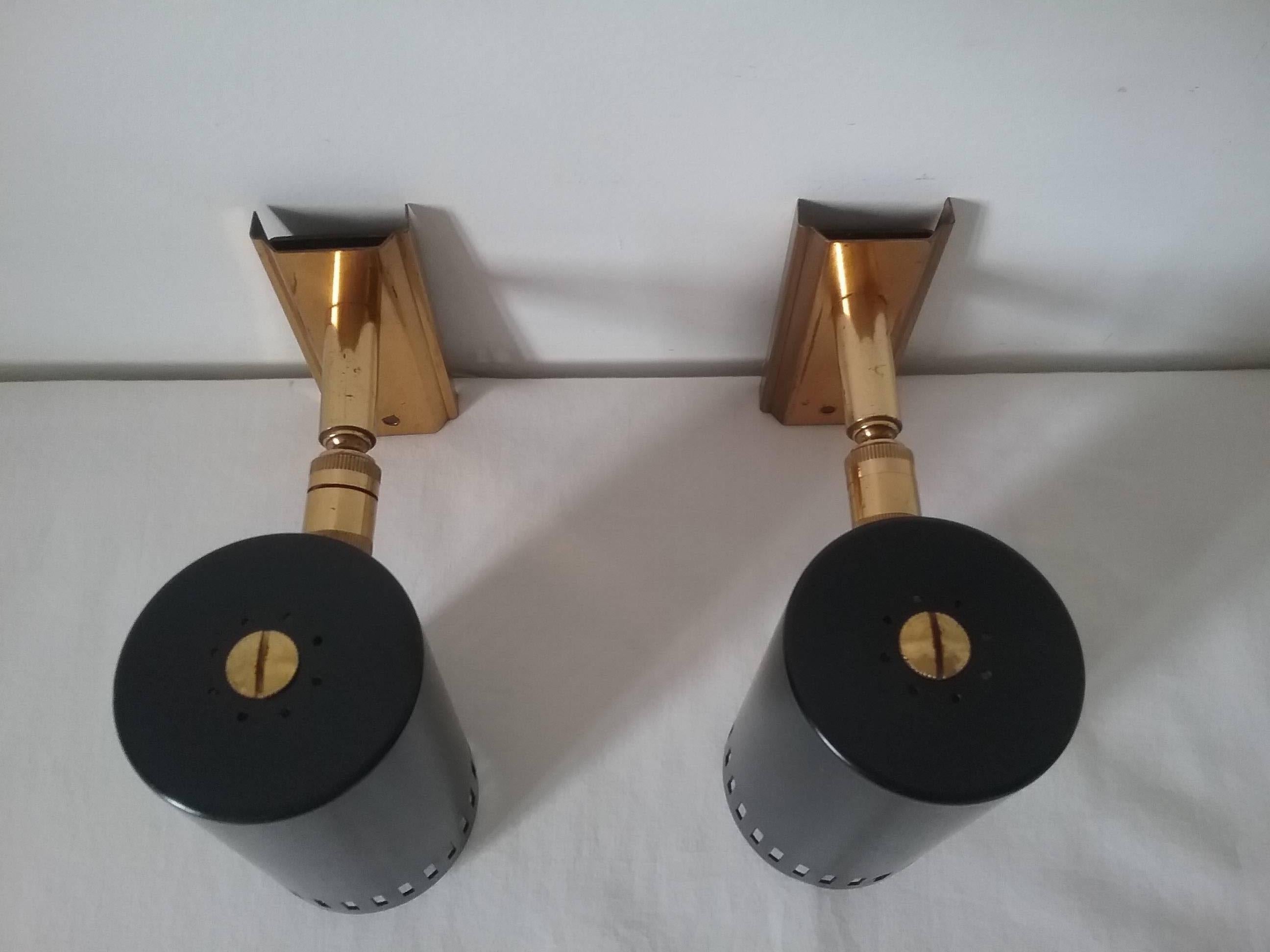 Painted 1950s Pair of French Adjustable Spot Lights in Black Metal by Disderot