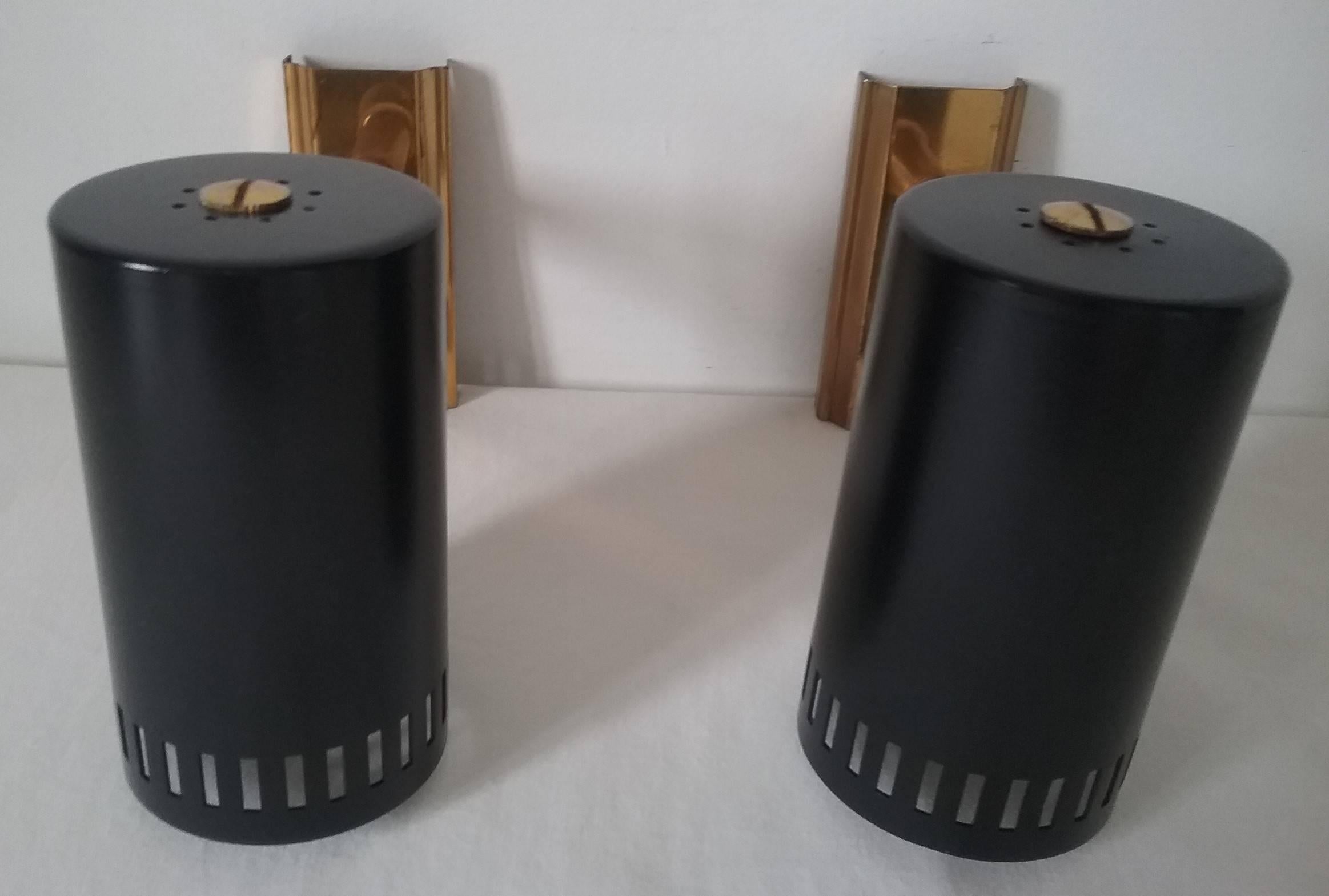 Mid-Century Modern 1950s Pair of French Adjustable Spot Lights in Black Metal by Disderot