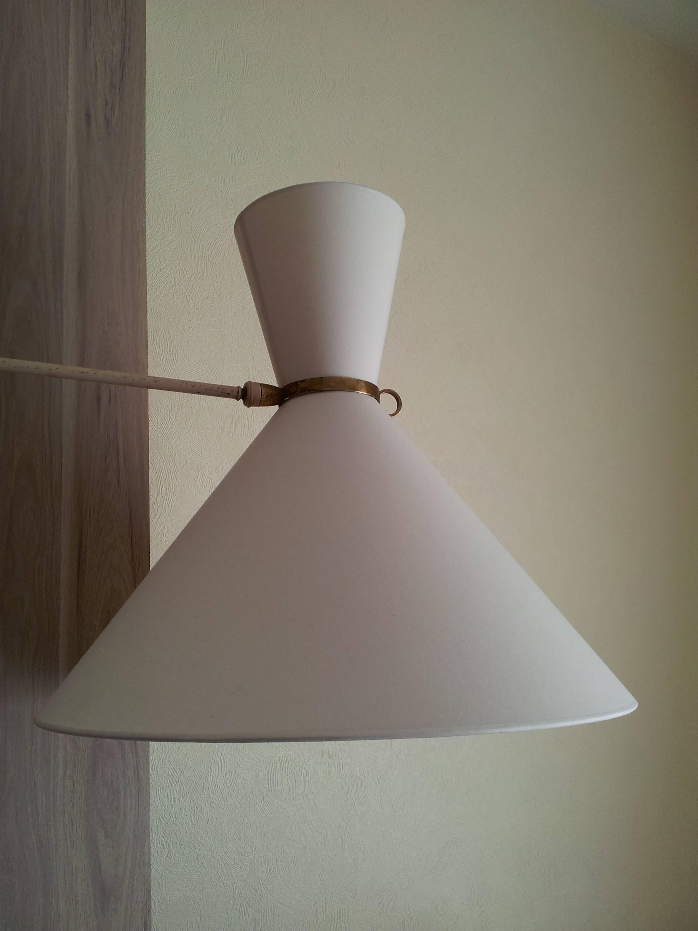 Robert Mathieu, 1950s Large White Lacquered Metal and Brass Adjustable Wall Lamp 3