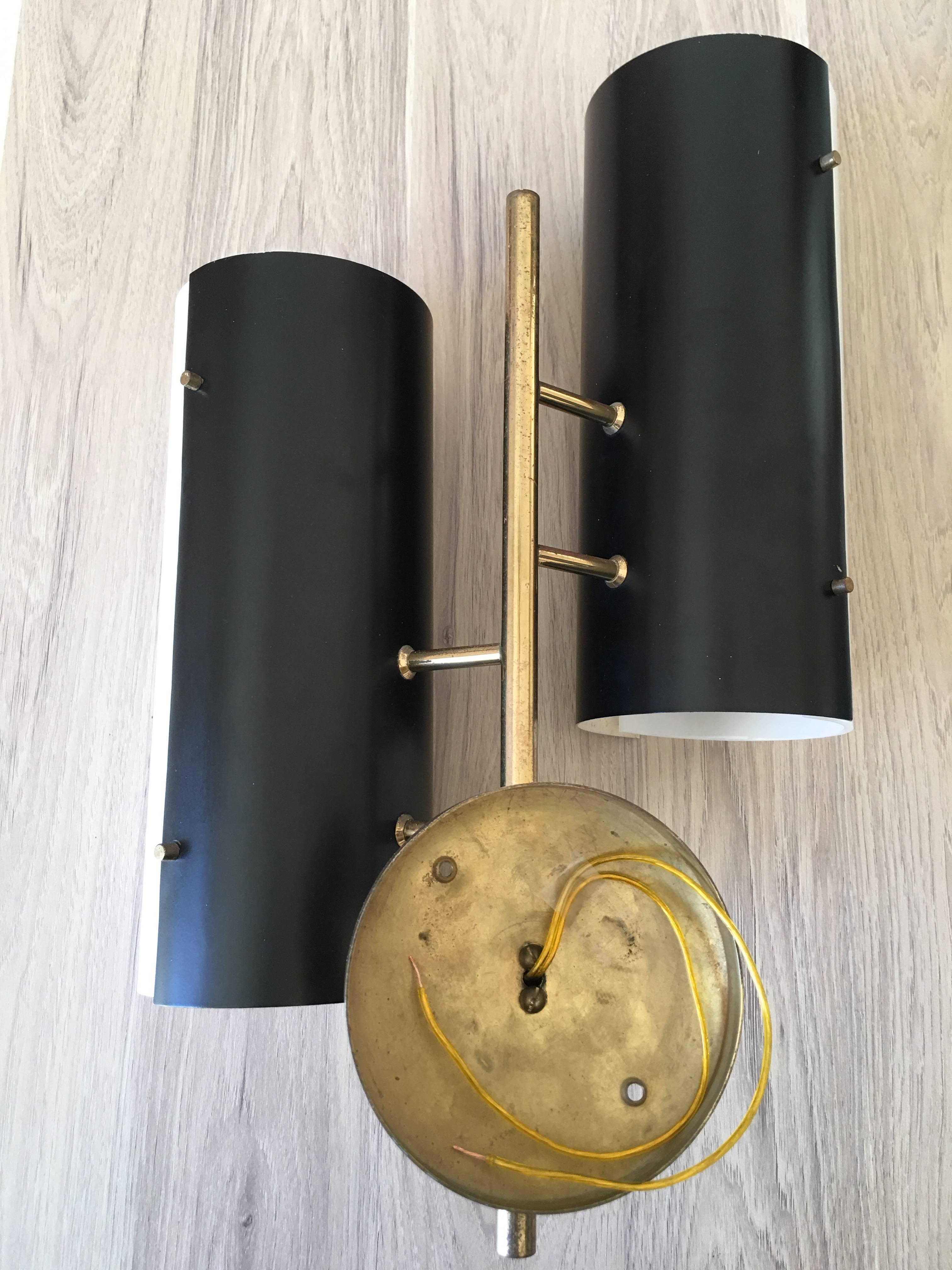 Stilnovo Stamped Large Pair of Gilded and Black Metal with Perspex Sconces 1950s For Sale 2