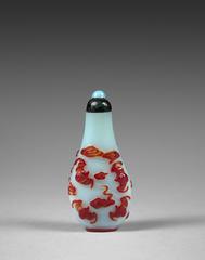 19th Century Chinese Overlay Glass Snuffbottle with Bats Among Clouds