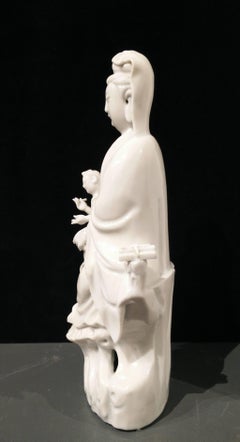 18th Century Chinese Blanc-de-Chine Porcelain Figure of Guanyin with Child