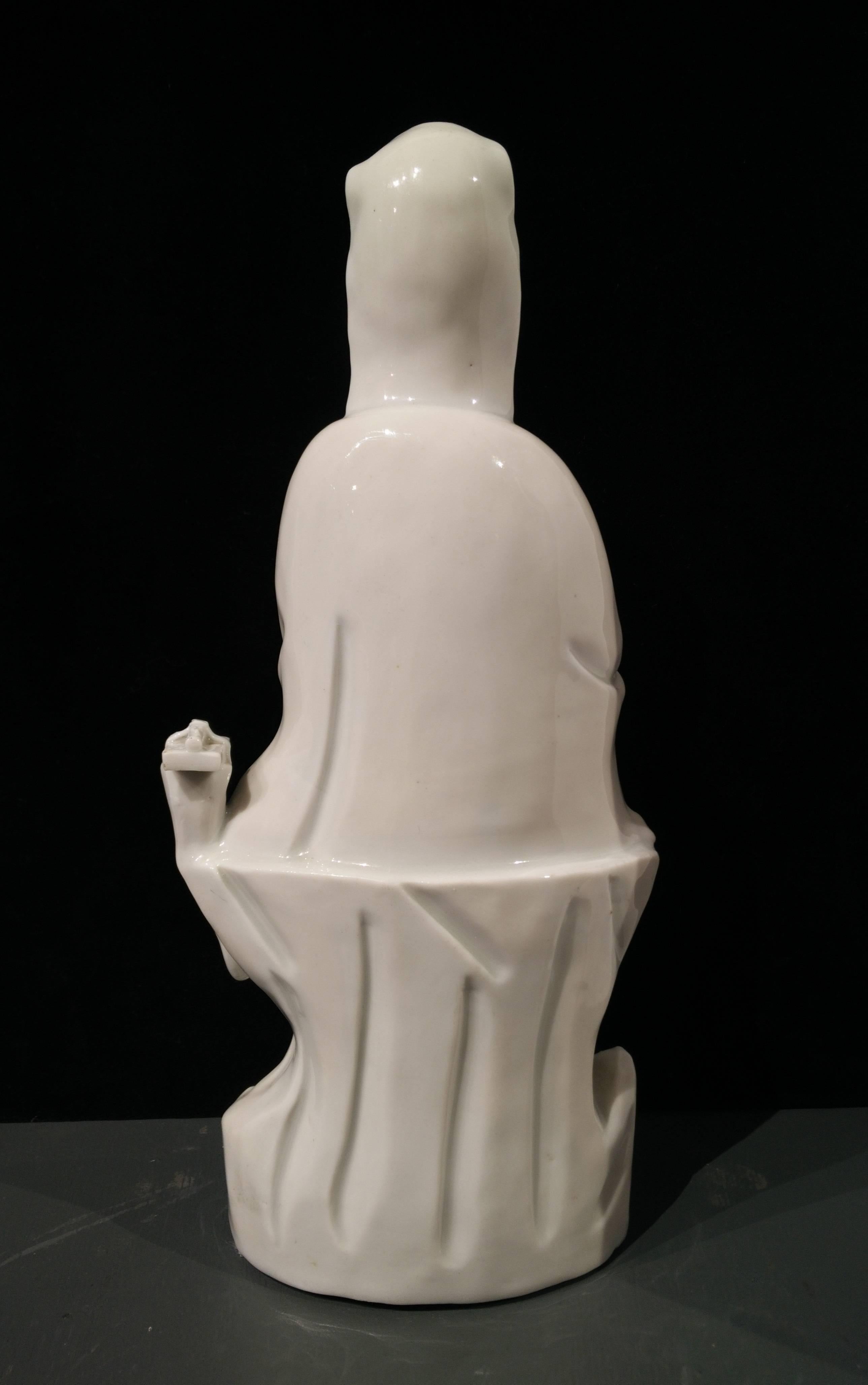Glazed 18th Century Chinese Blanc-de-Chine Porcelain Figure of Guanyin with Child For Sale