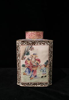 18th Century Chinese Painted Enamel "European-Subject" Tea Caddy with Lid