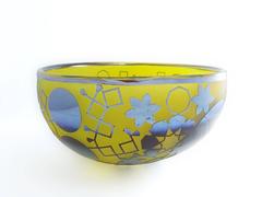Large Yellow, Blown Glass Bowl a One of a Kind Glass Artwork by Sabine Lintzen
