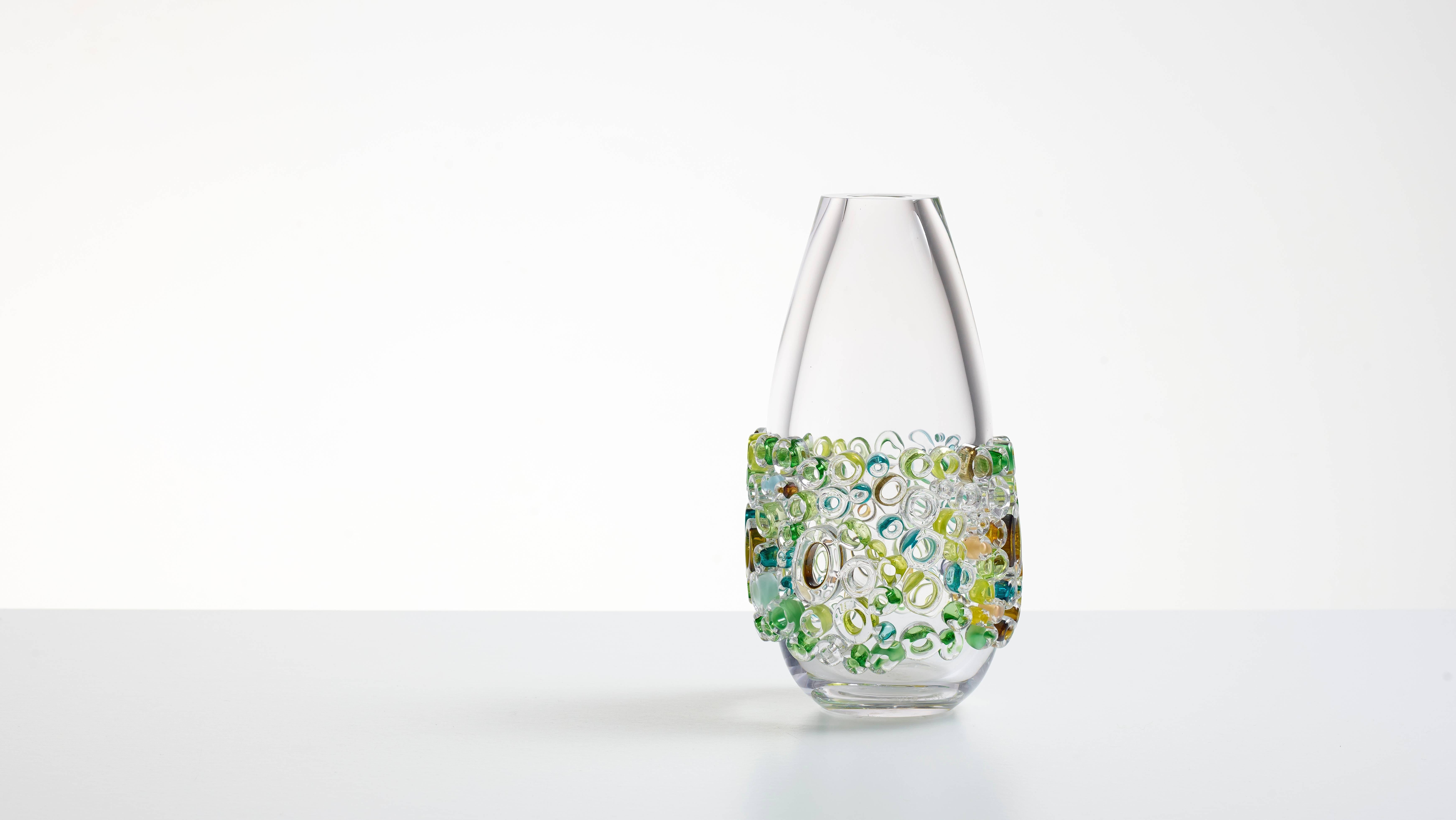 Modern Clear Blown Glass Design Vase, Murano Style Glass Vase by Sabine Lintzen For Sale