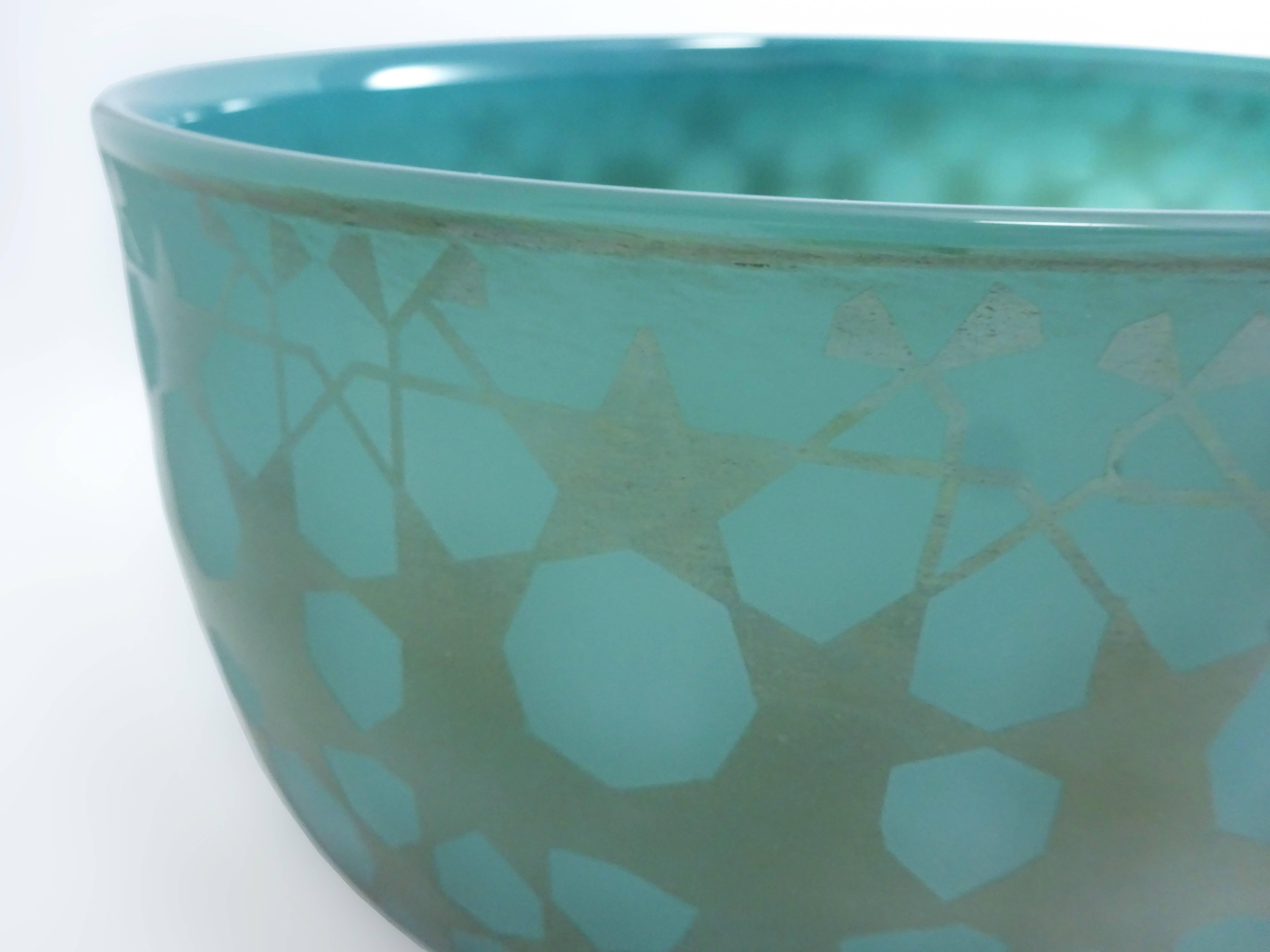 Modern Ocean Green Blown Glass Bowl by Sabine Lintzen For Sale