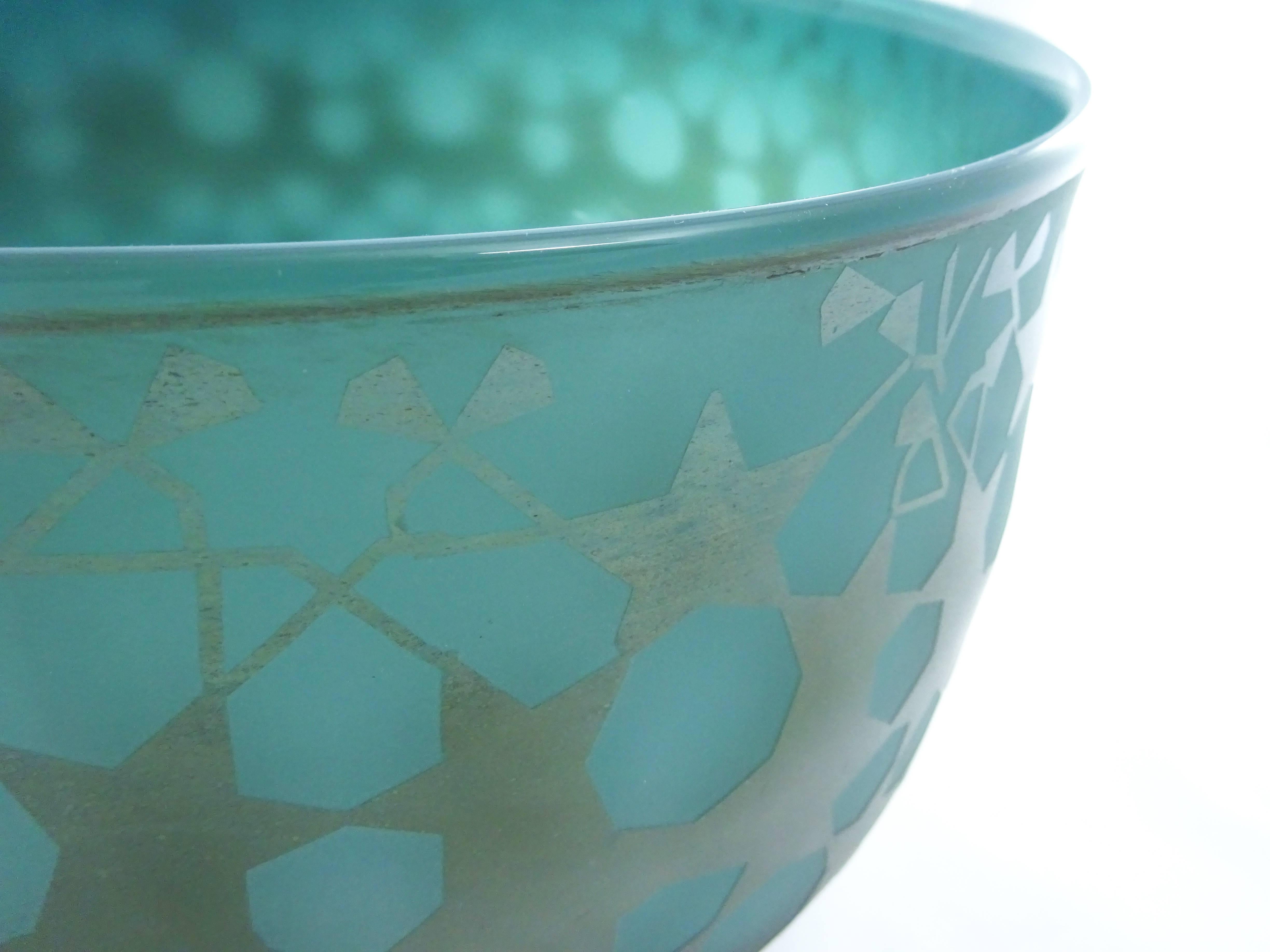 Dutch Ocean Green Blown Glass Bowl by Sabine Lintzen For Sale