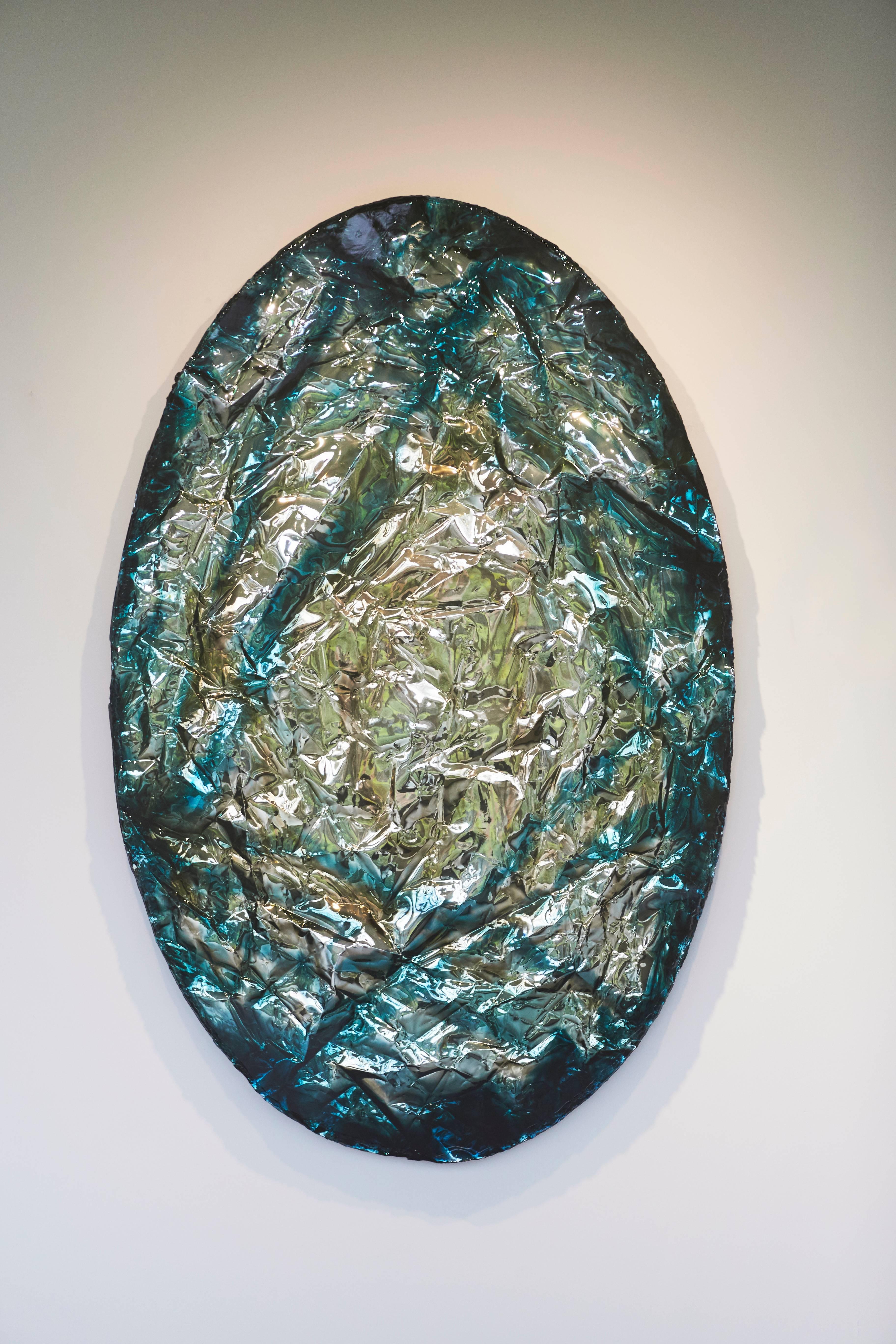 Modern Wall Art in Ocean Green and Gold, 'Limber Gem' by Pleunie Buyink For Sale
