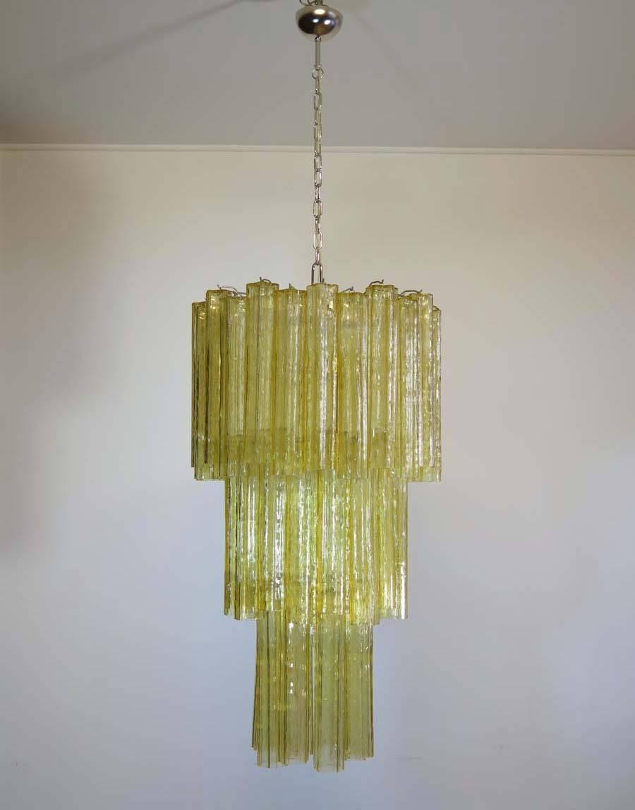 Mid-20th Century Huge Three-Tier Venini Murano Glass Tube Chandelier in Venini Style