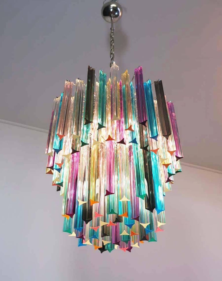 Murano Chandelier Multi Color Triedri 107 Prism Mariangela Model Mid Century Modern Murano Chandelier Multi Color Triedri 107 Prism Mariangela Model
