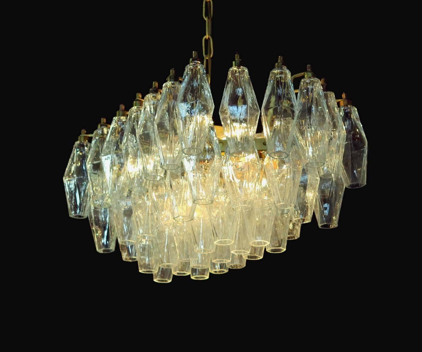 Mid-Century Modern Elegant Murano Poliedri Chandelier Carlo Scarpa Trasparent Glasses For Sale