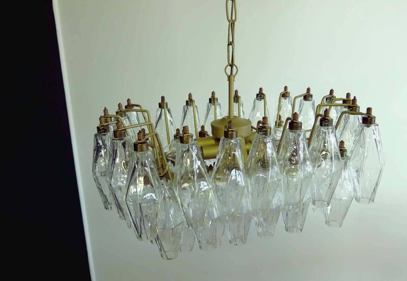 Late 20th Century Elegant Murano Poliedri Chandelier Carlo Scarpa Trasparent Glasses For Sale