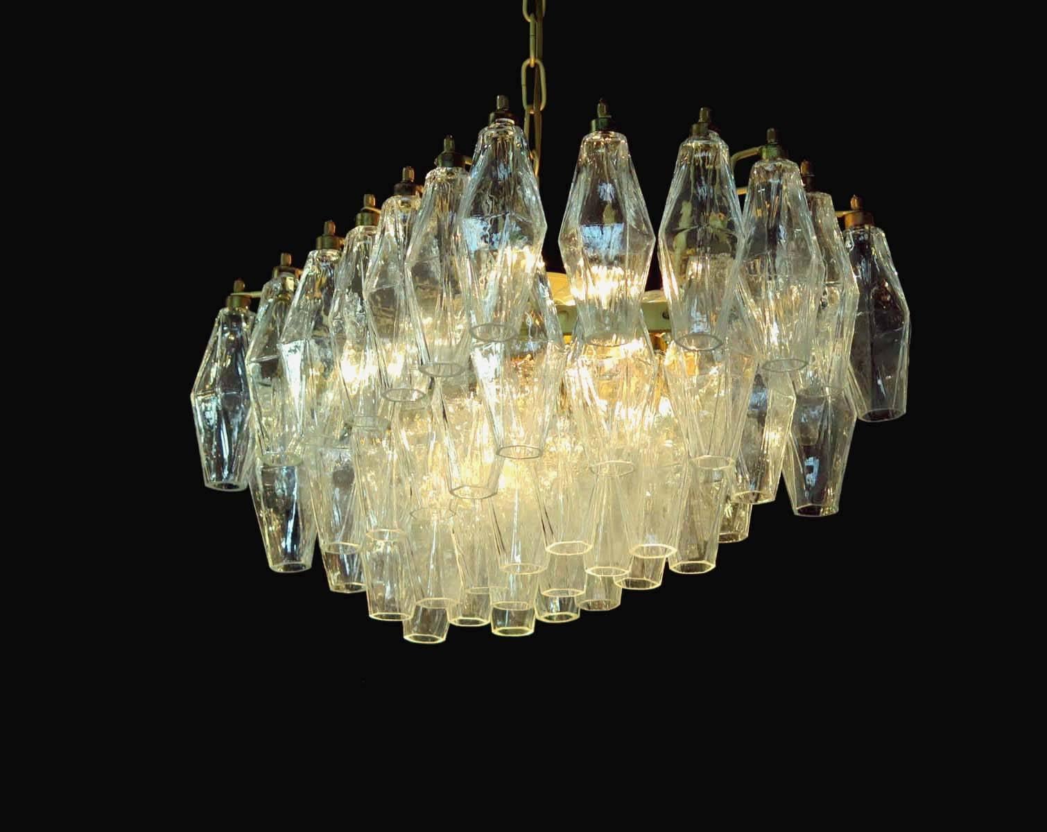 Italian Elegant Murano Poliedri Chandelier Carlo Scarpa Trasparent Glasses For Sale