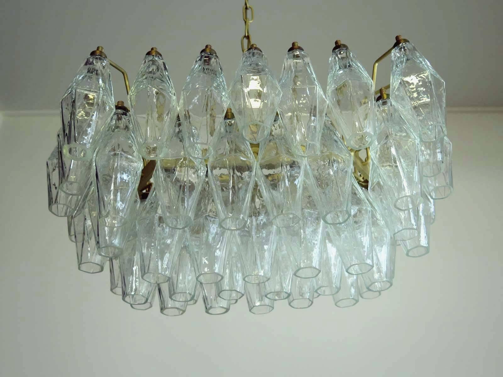 Elegant Murano Poliedri Chandelier Carlo Scarpa Trasparent Glasses For Sale 3