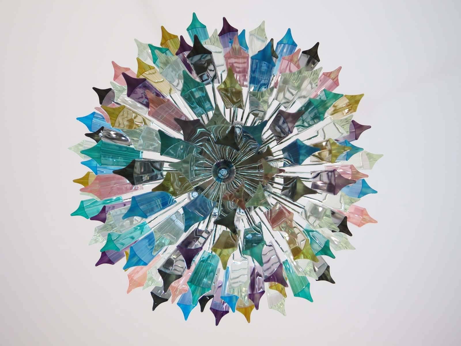 Murano Chandelier Multi-Color Triedri, 107 Prism, Mariangela Model 1