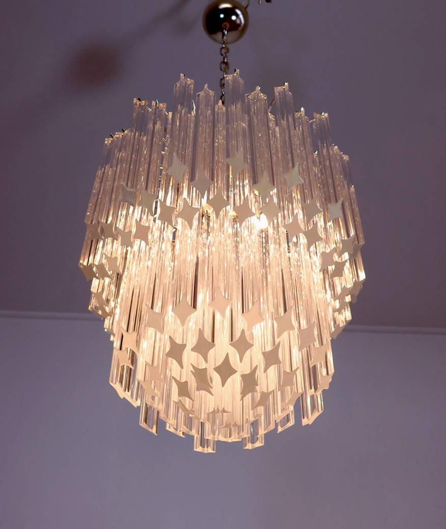 Late 20th Century Murano Big Chandelier Venini Style 107 Transparent Prism Quadriedri Elena Mo For Sale