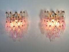 Vintage Murano Italian Poliedri Glass Appliques, Trasparent and Pink Glasses