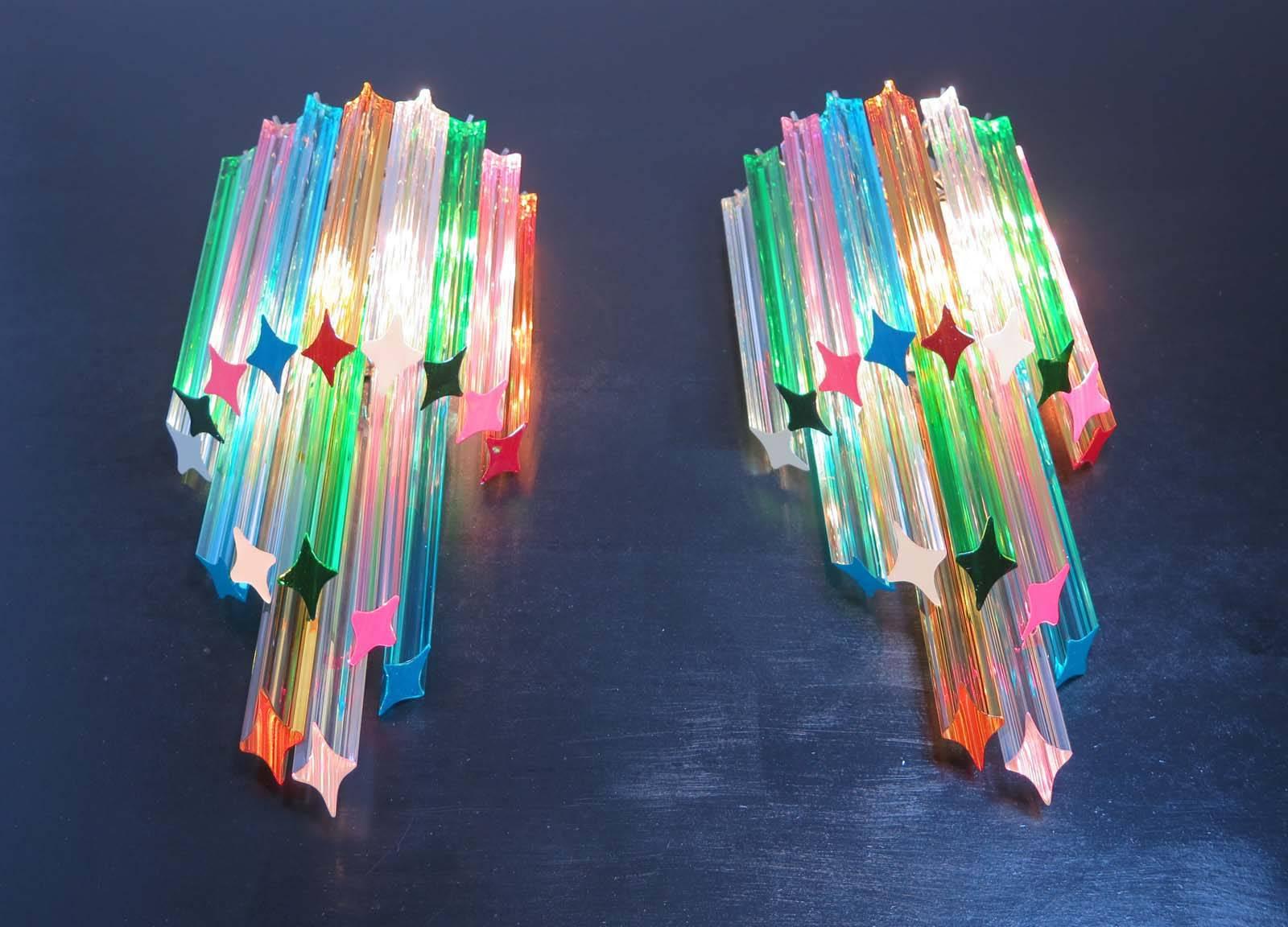 Mid-Century Modern Pair of Vintage Murano Wall Sconce, 32 Multicolor Quadriedri, Mariangela Model