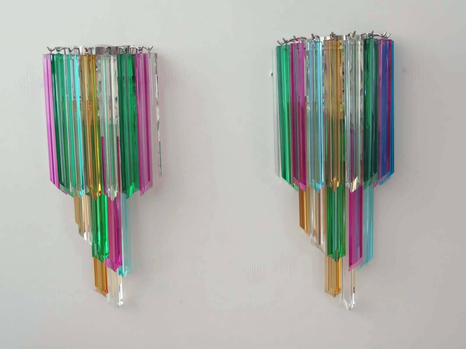 Late 20th Century Pair of Vintage Murano Wall Sconce, 32 Multicolor Quadriedri, Mariangela Model