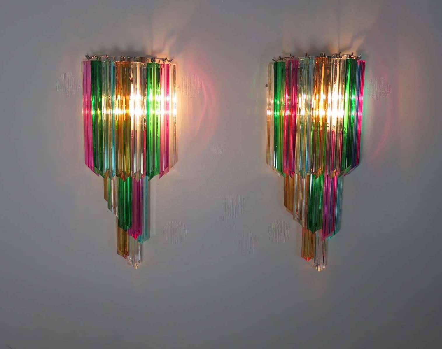 Pair of Vintage Murano Wall Sconce, 32 Multicolor Quadriedri, Mariangela Model 3