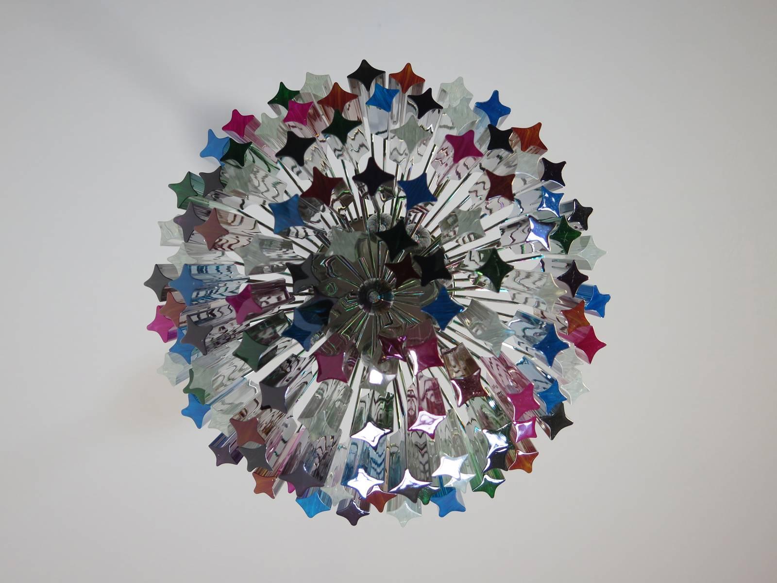 Murano Big Chandelier, 107 Transparent Prism Quadriedri, Elena Model 1