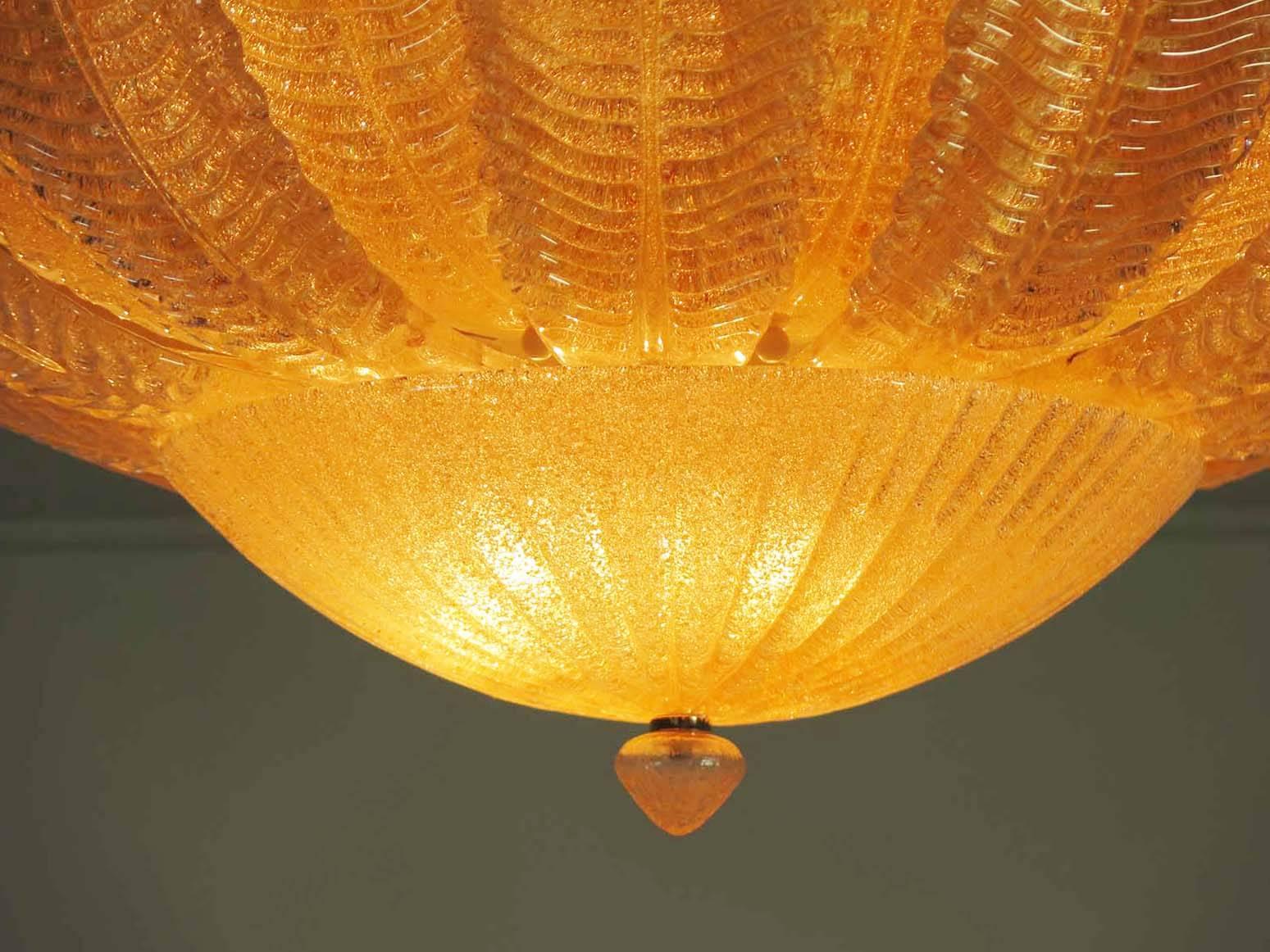 Blown Glass Rare Barovier Flower Ceiling Lamp, Murano Art Glass, Golden Powder