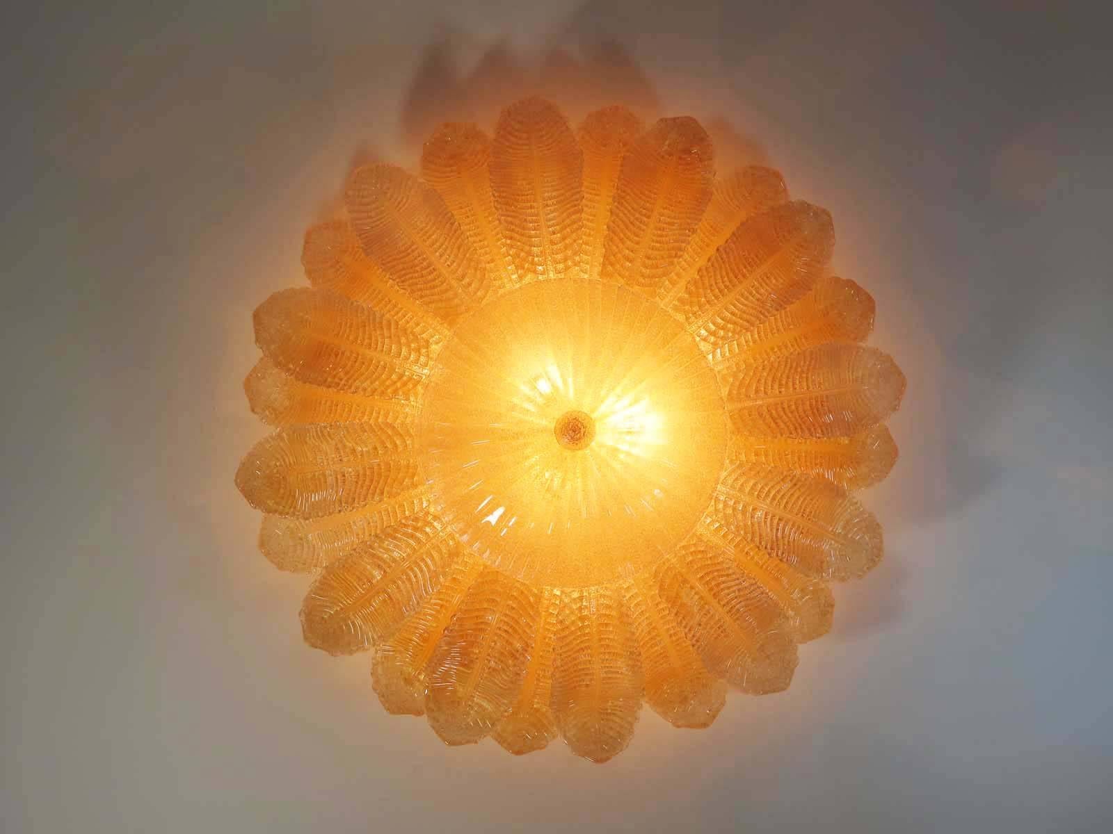 Rare Barovier Flower Ceiling Lamp, Murano Art Glass, Golden Powder 1