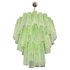 Large three-Tier Murano Glass Tube Chandelier - green albaster