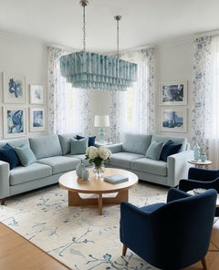 Elegant Murano tube Chandelier - 114 blue alabaster glasses