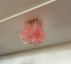 Murano ceiling lamp - 32 pink fern-shaped glasses