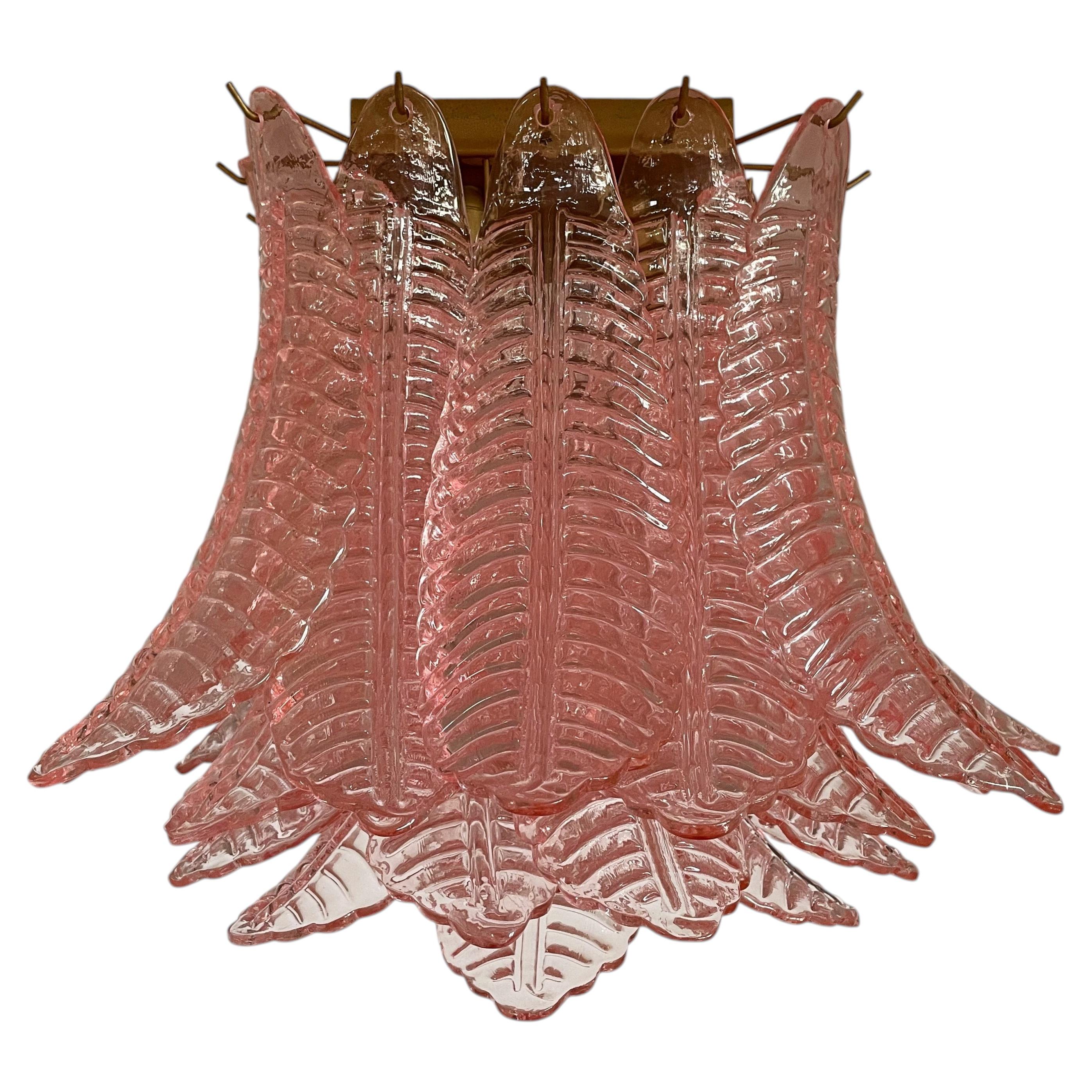Murano ceiling lamp - 32 pink fern-shaped glasses