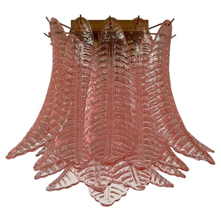 Murano ceiling lamp - 32 pink fern-shaped glasses