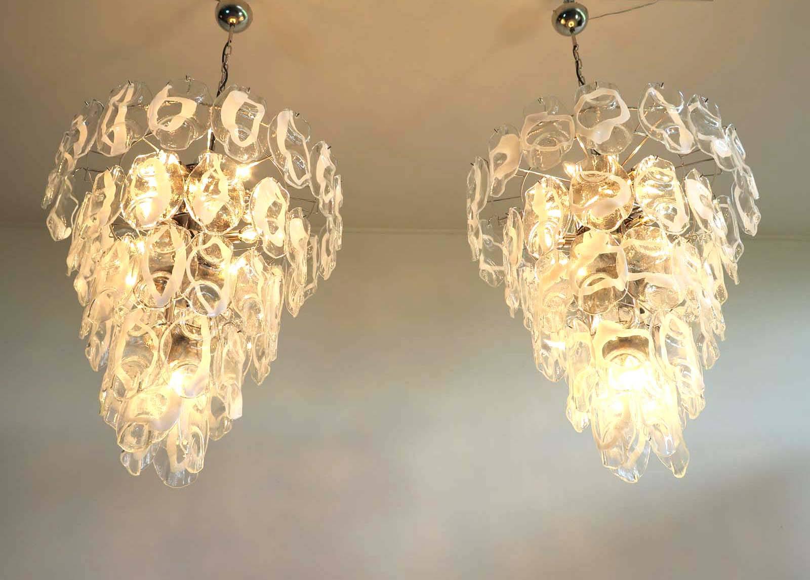 Pair of Huge Vintage Italian Murano Chandelier Lamp by Vistosi, 50 Glasses 1