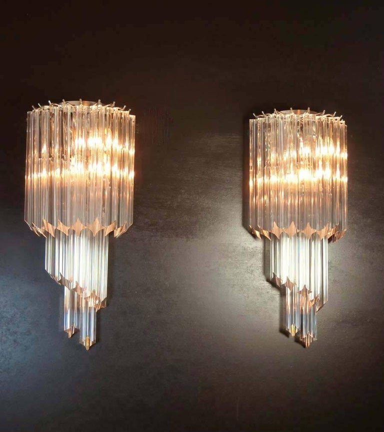 Pair of Vintage Murano Wall Sconce 32 Quadriedri Trasparent Prism For Sale at 1stdibs