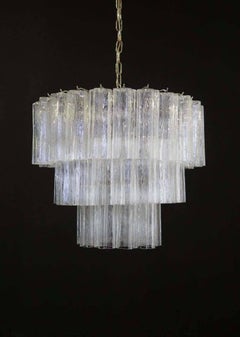 Large Three-Tier Venini Murano Glass Tube Chandelier