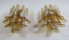 Pair of Vintage Italian Mazzega Murano Wall Lights, Caramel Lattimo Glasses