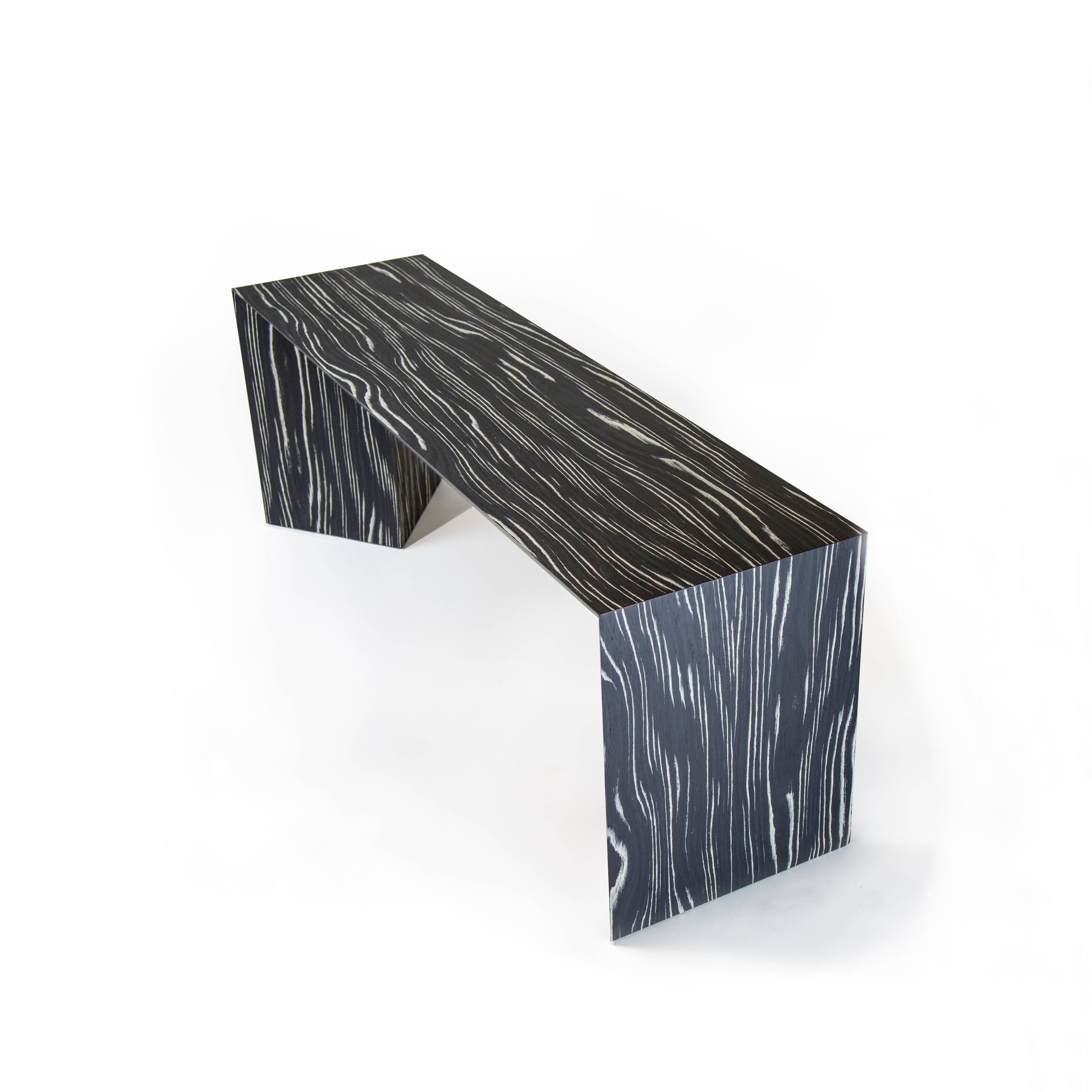 Contemporary Minimal Black and White Ecowood Veneer Fold Bench, USA For Sale 1