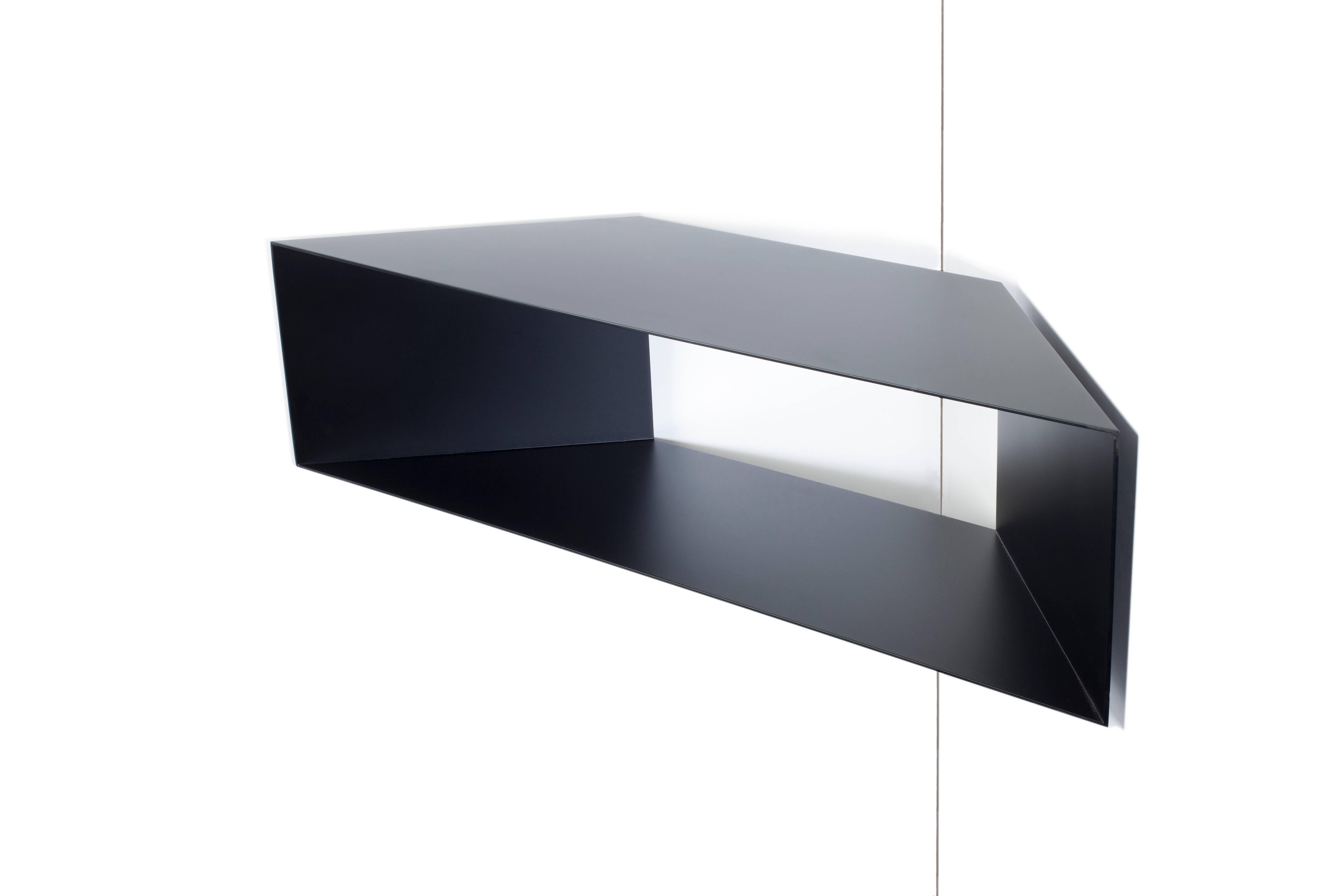 Modern Contemporary Minimal Sculptural Metal Black and Copper Corner Shelves For Sale