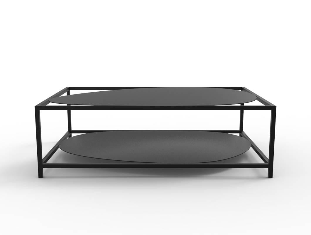Hand-Painted Contemporary Minimal Black Organic Sculptural Steel Coffee Table, USA For Sale