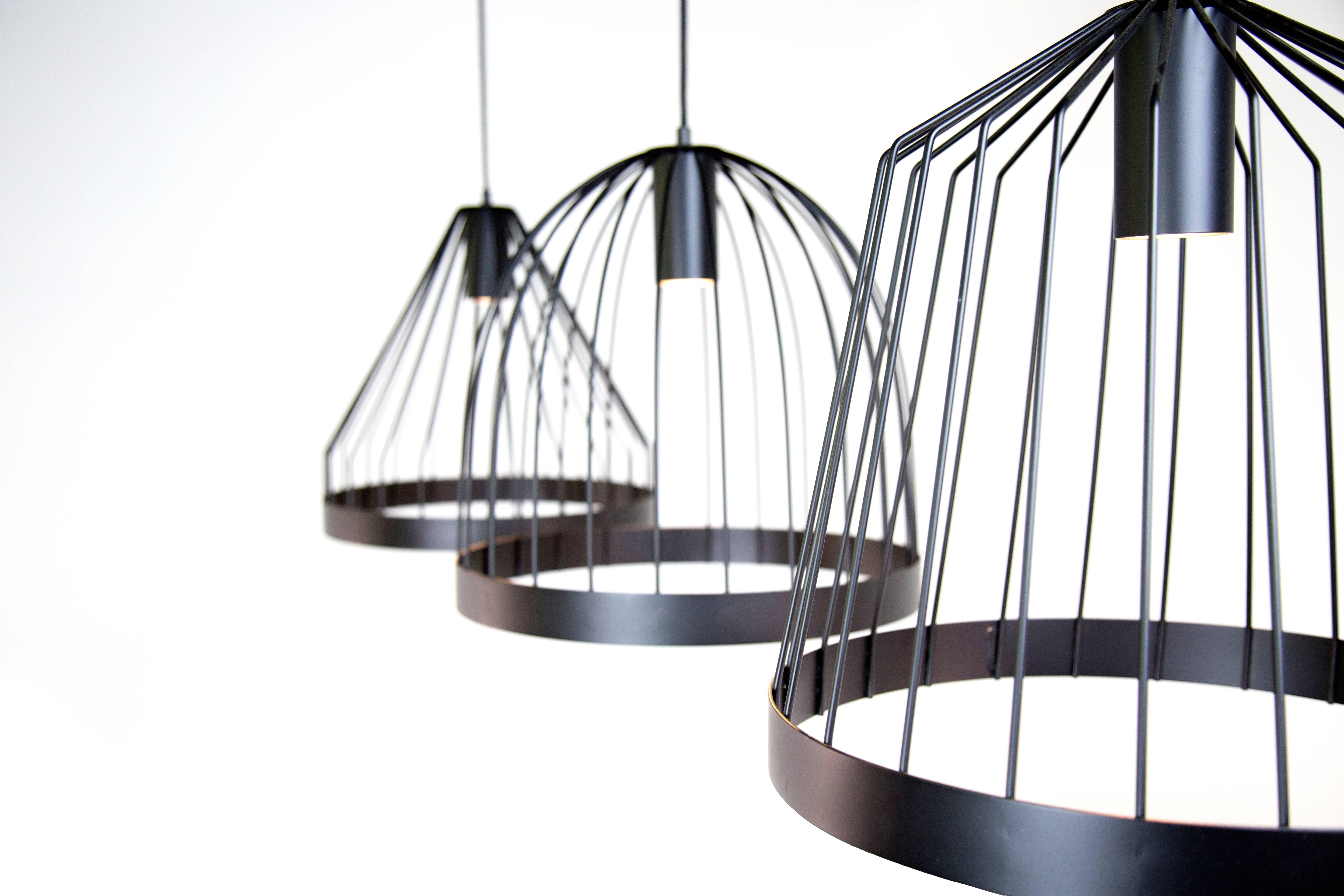 Powder-Coated UL Contemporary Concealed LED Black Steel Hanging Pendant Light, Shape 